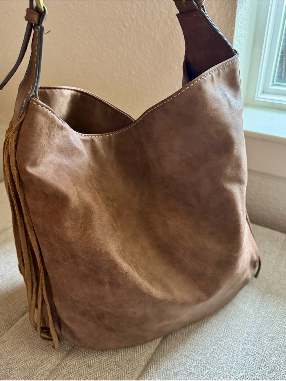 Merona Brown Bohemian Hobo Style Medium Shoulder Purse Leather Tassels